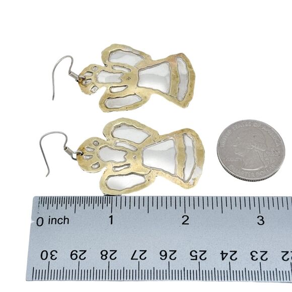 Two-Tone Angel Dangle Earrings | Vintage Mexico Sterling Silver 925 - Picture 6 of 6